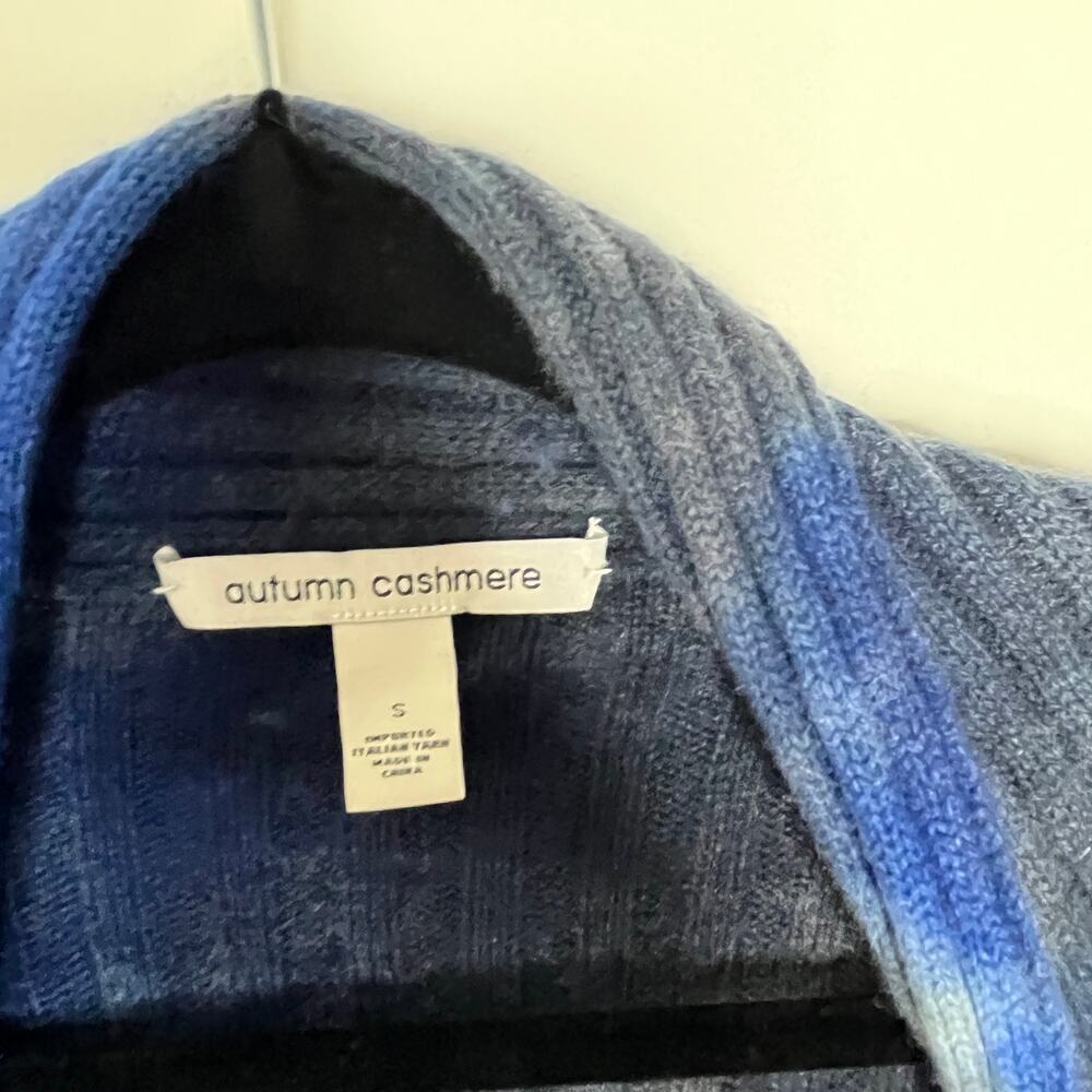 Autumn Cashmere Cardigan Small Blue Cashmere Wool Blend Rib Open Duster Tie Dye - Picture 5 of 9